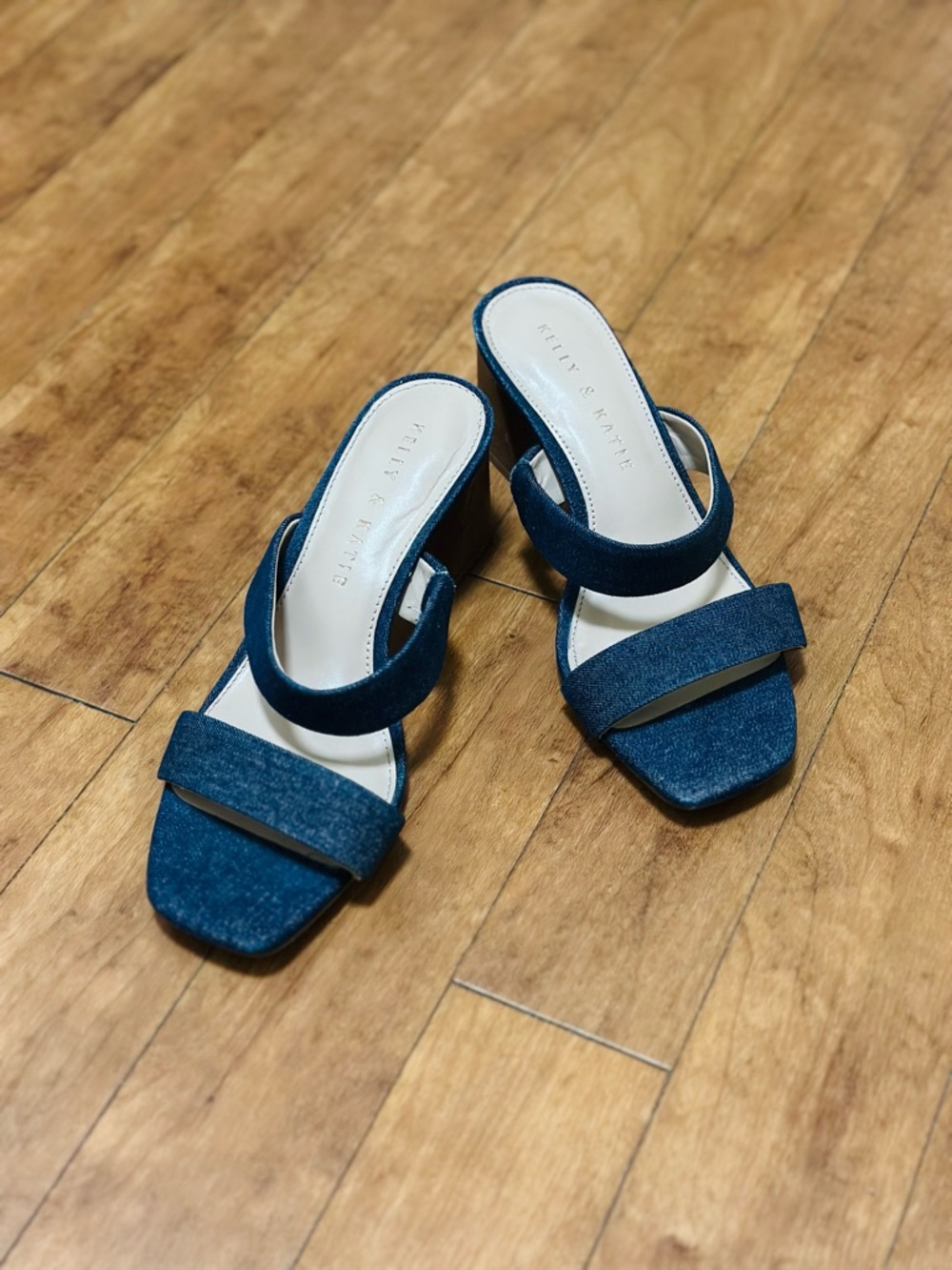 Kelly & Katie Dark Blue Denim Two-Strap Mule Sandals